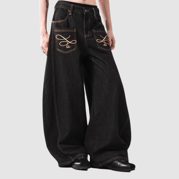Embroidery Wide-Leg Jeans