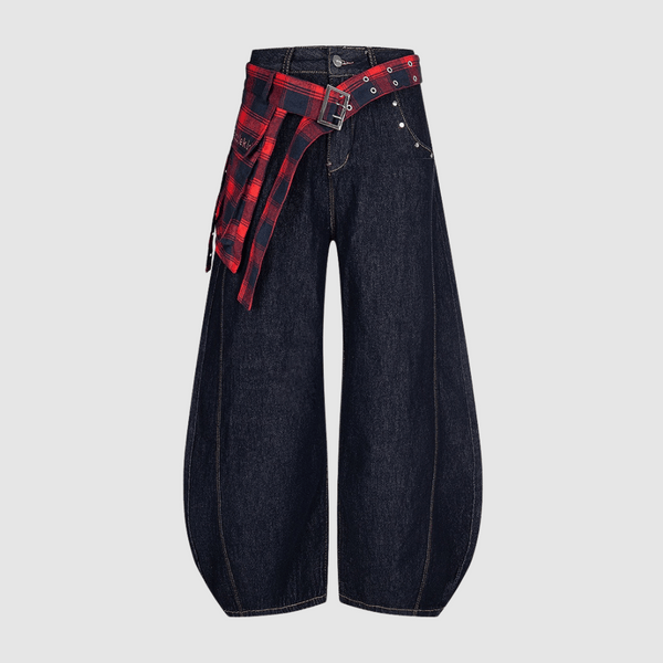 Grunge Flannel Wide-Leg Jeans