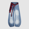 Grunge Flannel Wide-Leg Jeans