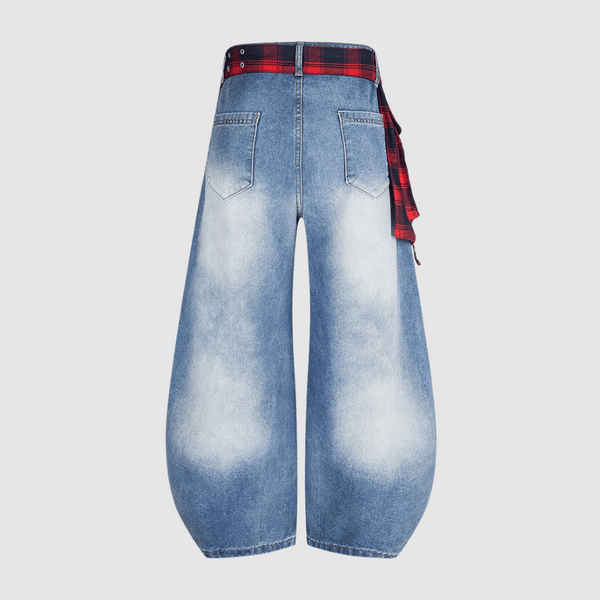 Grunge Flannel Wide-Leg Jeans