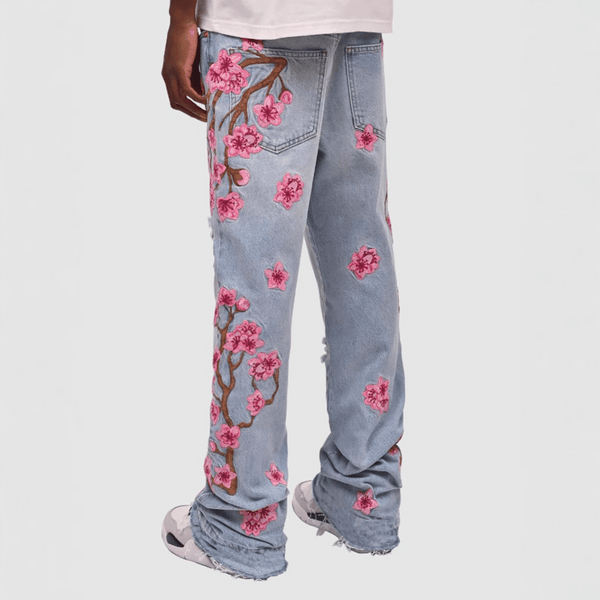 Embroidery Flowers Ripped Jeans