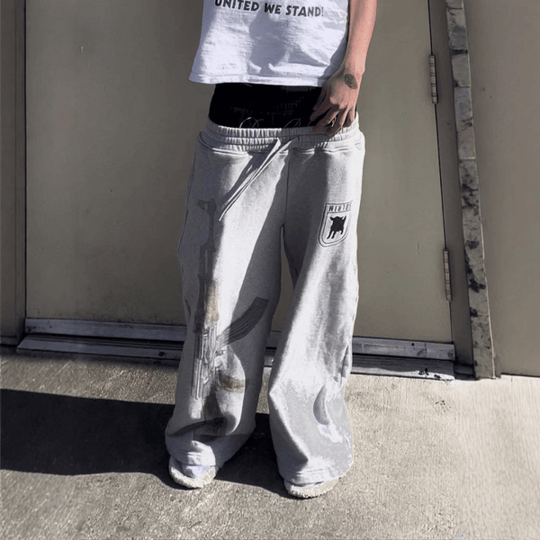 Dual Waist Embroidery Print Sweatpants