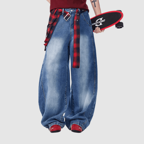 Grunge Flannel Wide-Leg Jeans