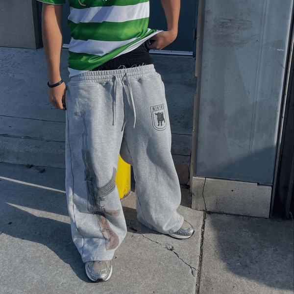 Dual Waist Embroidery Print Sweatpants