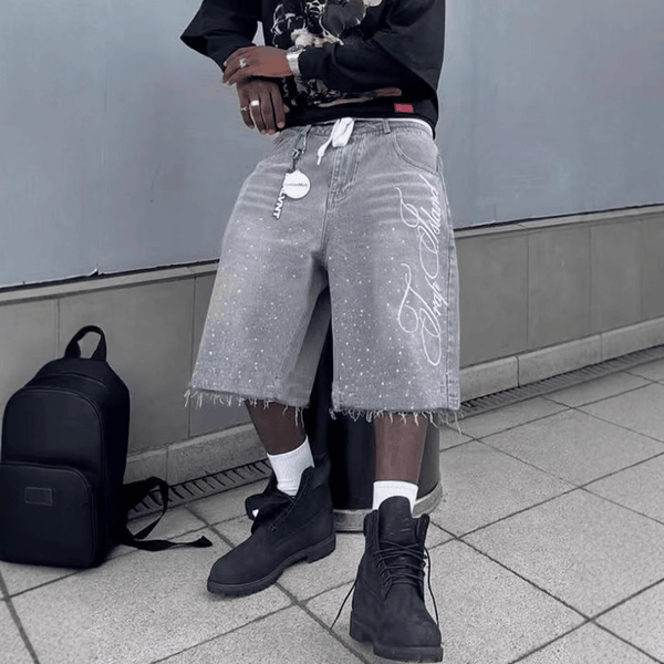 Letter Print Baggy Denim Shorts