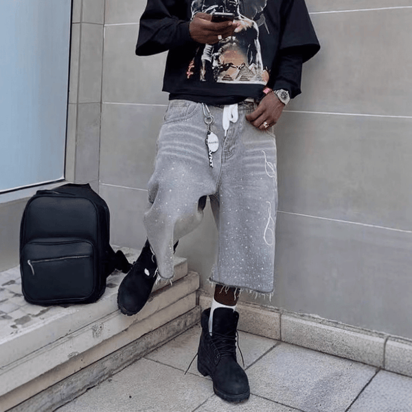 Letter Print Baggy Denim Shorts