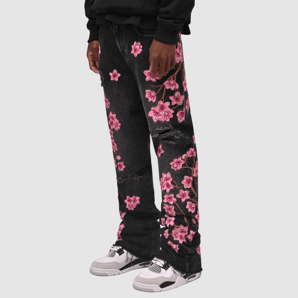 Embroidery Flowers Ripped Jeans