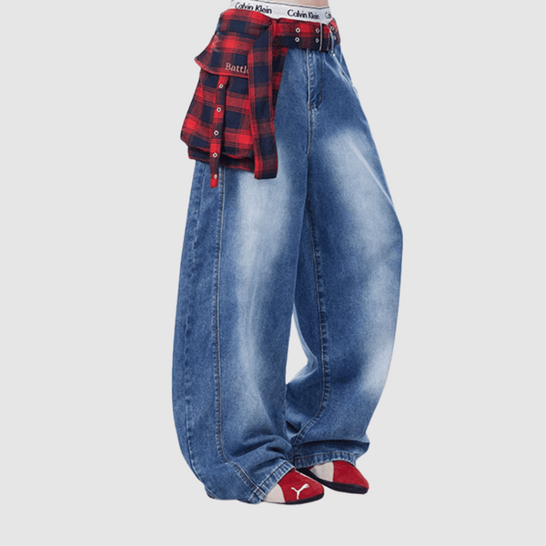 Grunge Flannel Wide-Leg Jeans