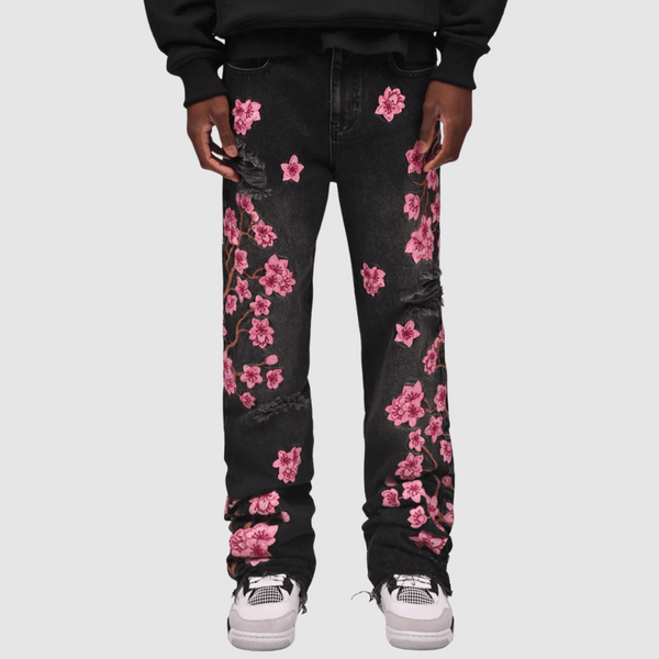 Embroidery Flowers Ripped Jeans