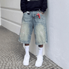 Distressed Wide-leg Denim Shorts