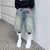 Distressed Wide-leg Denim Shorts