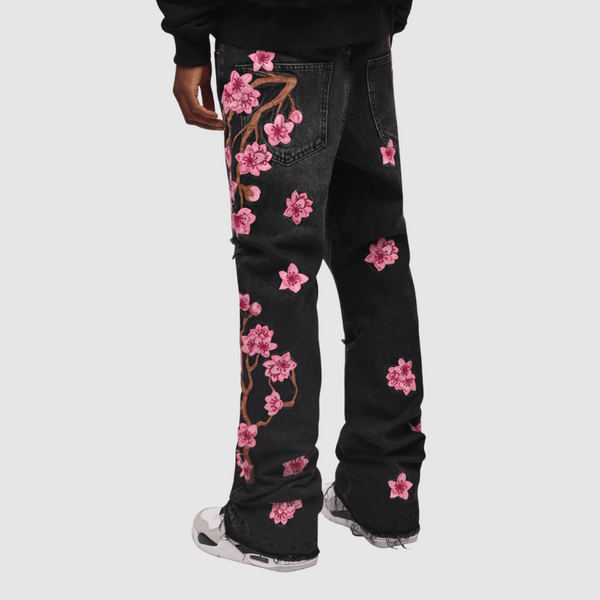 Embroidery Flowers Ripped Jeans