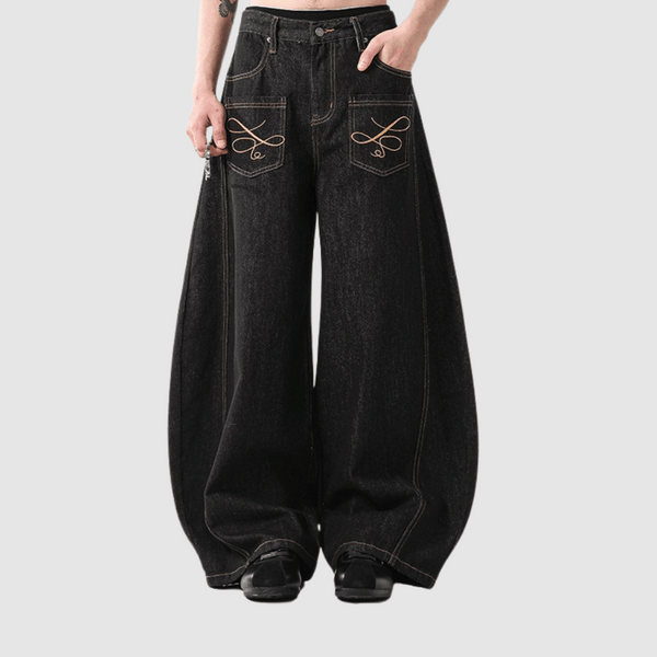 Embroidery Wide-Leg Jeans